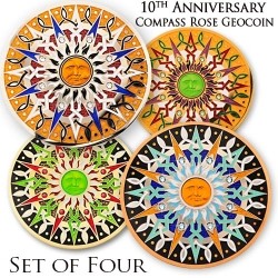 Compass Rose Geocoin 10th Anniversary - Set of 4